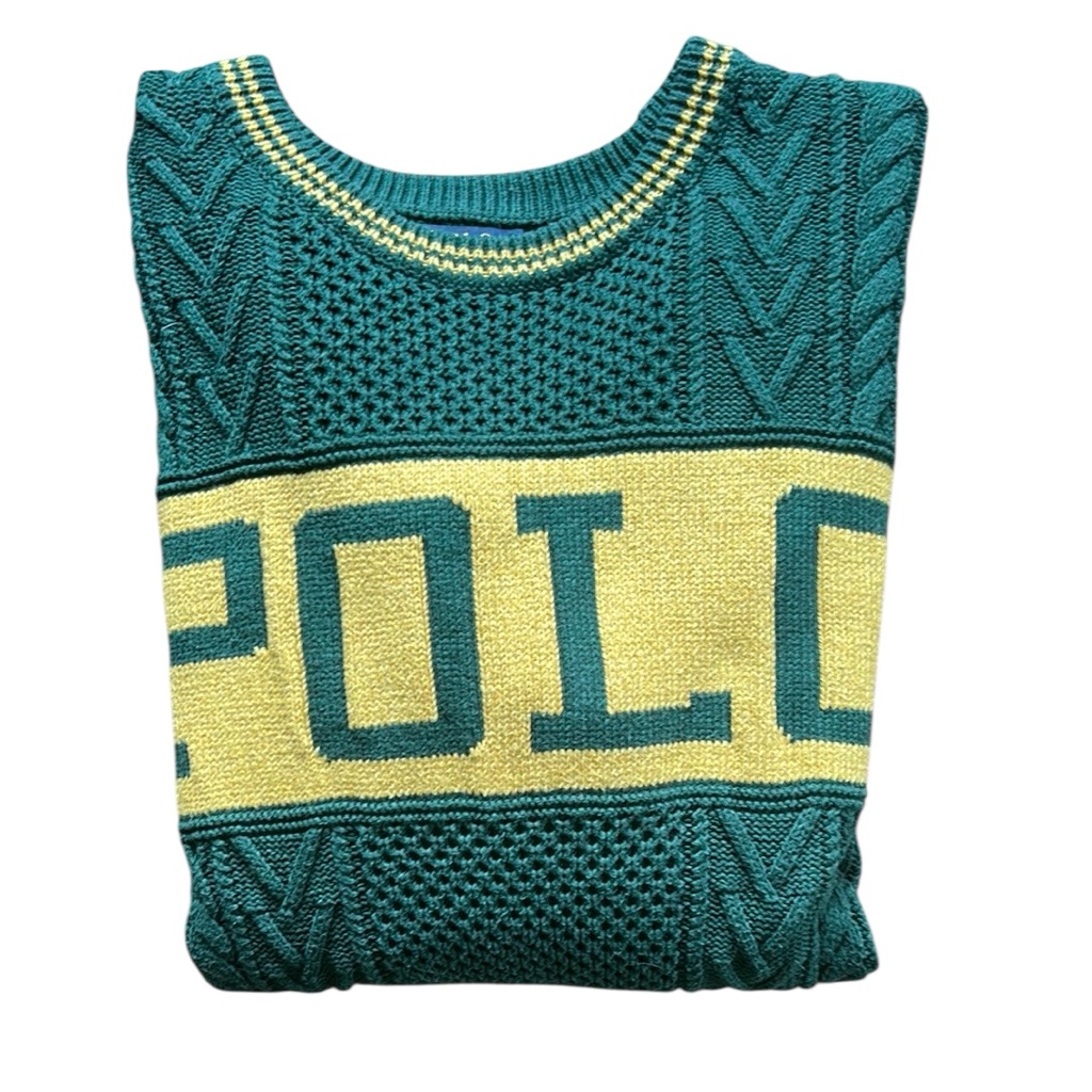 Polo By Ralph Lauren Green And Gold Crewneck Sweater